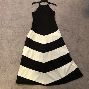 Black and white dress with chevron pattern skirt
